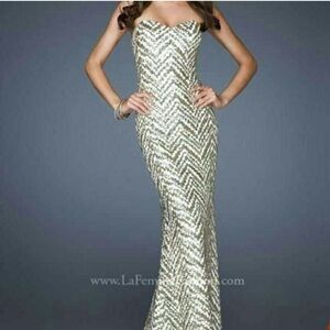 La Femme Strapless Gold Sequin Dress